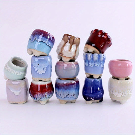 3pcs Unique Mini Succulent Pots in Various Shapes - Breathable Coarse Ceramic, Perfect for Office & Home Decor, Gardening, and Nursery Use