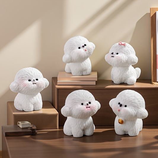 10pcs Fluffy White Dog Shaggy Fur Resin Decorative Figurines - DIY Mini Desktop Ornaments, Creative Micro Landscape Decor, Perfect for Spring, Summer, Fall, Winter Holiday Decorations, Various Room Types, Festive Home Accent | Playful Dog Design | Durabl