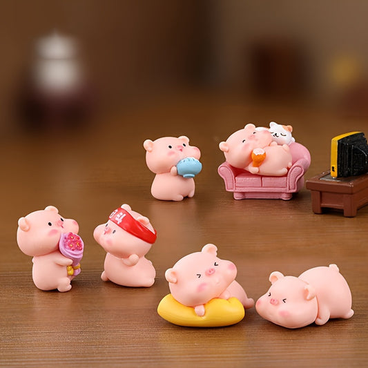 A set of creative dashboard pig figurines, plastic work desks and car interior decoration miniatures in a variety of designs