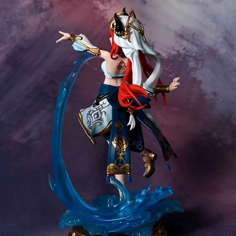 Stunning Red Anime Character Statue - Intricate PVC Collectible with Golden Accents, Blue & White Outfit, Perfect for Home Decor, Car Decor, Valentine'S Day, Christmas, Halloween, Thanksgiving, April Fool'S Day Gifts! | Elegant Pose Pattern | Dynamic Mov
