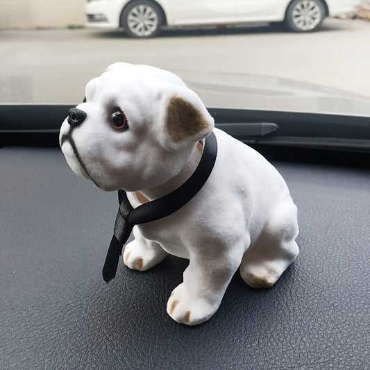 A Shaking Head Gentleman Bulldog Car Ornament, Suitable for Dashboard Decoration And Desktop Decor.