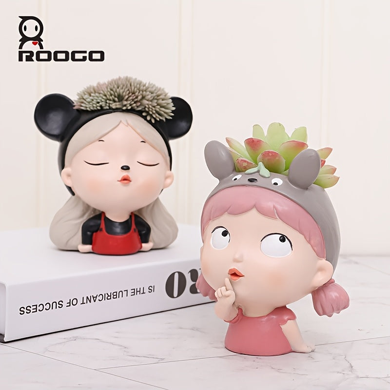 Charming Roogo Resin Flower Pot - Versatile Indoor/Outdoor Decor for Plants, Flowers & Succulents | Ideal for Home Office Desk & Garden