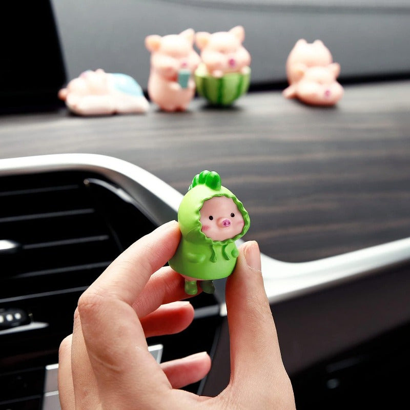 YGMONER 5pcs Mini Pig Resin Figurines Set Adorable Car Dashboard Decorations with Nano Adhesive Cute Cake Topper Office Bookshelf Decoration 1.21.6in Green