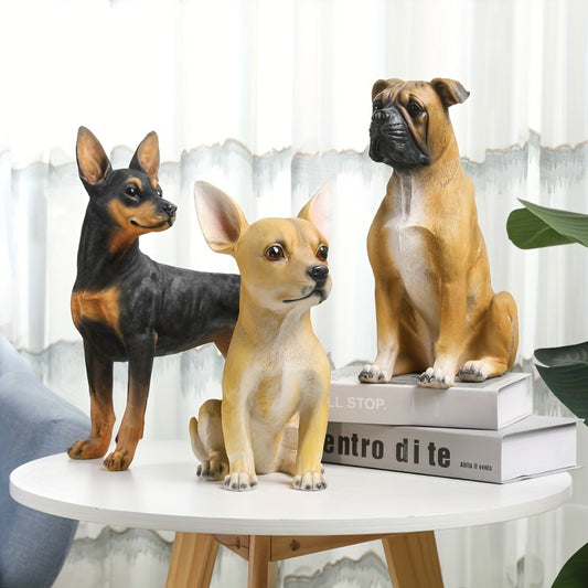 1pc Resin Premium American Style Collectible Dog Figurines - Doberman, Chihuahua, and Bulldog Sculptures for Home Decor with Versatile Indoor & Outdoor Placement and No Power Required
