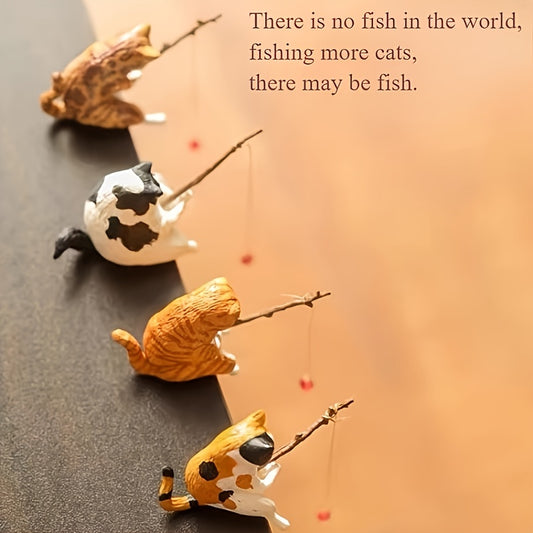 6pcs Fishing Cat Figurine Set - PVC Miniature Aquarium Decor, Car Ornaments & Home Accents - For Cat Lovers & Aquarium Enthusiasts - Perfect Gift for Home Decor & Collectibles