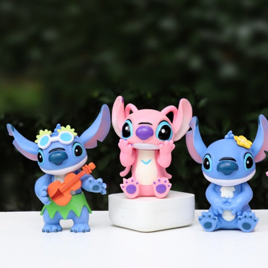 Disney Official! 6pcs Cartoon Anime Accessories Stitch and Angel Figure Model Star Baby Desktop Decorations