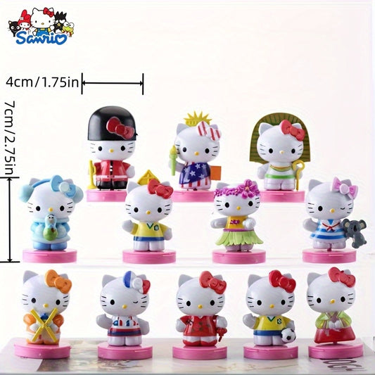 12-Pack Sanrio Hello Kitty Collectible Figures- National Series- PVC Anime Home Decor, Birthday Gift, Cake& Shelf Decoration, Bright Design Quality Craftsmanship