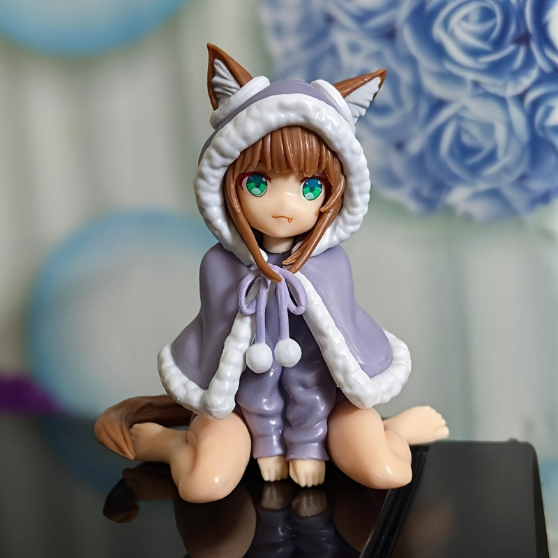 Anime-Style Winter Hooded Figurine - PVC Collectible with Festive Attire, Ideal for Home Desk Decor, Holiday Decoration|Playful Design|Detailed Craftsmanship