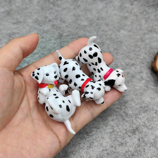 6pcs Cute Dalmatian Puppy Figurines - Playing Poses (Sitting, Lying Down) with Black Spots - Resin Mini Dogs for Dollhouse, Fairy Gardens, Birthday Party Decorations, Cupcake Toppers - No Electricity Needed - Perfect Gift for Dog Lovers, Fairy Garden Dec