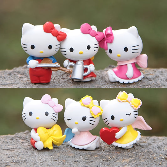 6pcs Sanrio for hello kitty Doll Model, for Hello Kitty Model, for Hello Kitty Doll, Birthday Gift, Car Decoration, Office Decoration, Potted Plant Decoration, Cake Decoration, Christmas Gift, Halloween Gift
