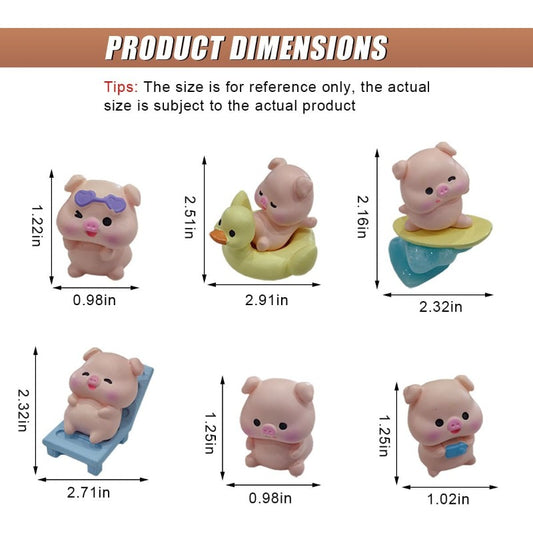 6PCS Mini Pig Car Dashboard Decorations Cute Animal Auto Rear View Mirror Charm Vehicle Interior Ornament Accessories for Home Office Desk Funny Present for Women Men Pig