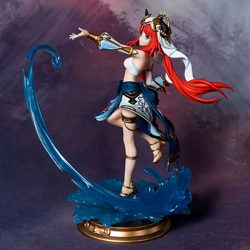 Stunning Red Anime Character Statue - Intricate PVC Collectible with Golden Accents, Blue & White Outfit, Perfect for Home Decor, Car Decor, Valentine'S Day, Christmas, Halloween, Thanksgiving, April Fool'S Day Gifts! | Elegant Pose Pattern | Dynamic Mov