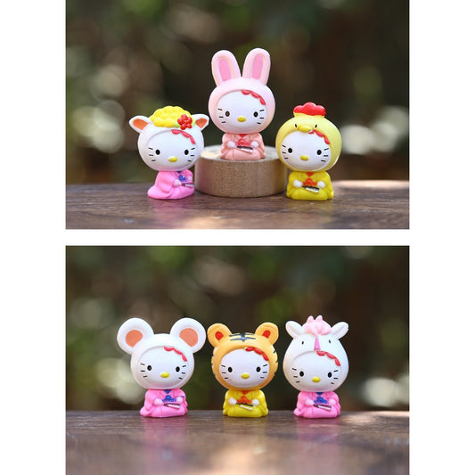 Sanrio for hello kitty Zodiac Sign PVC Figurine, Classic Anime Style Collectible Doll for Desktop and Car Decor, Valentine'S Day Gift, No Electricity Needed, Kawaii Room Decor