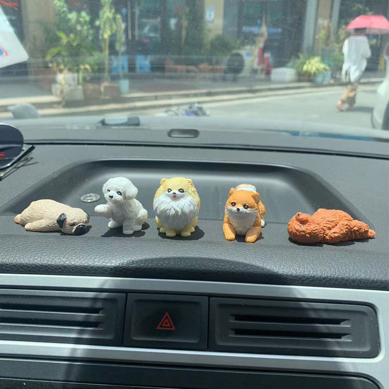 A Set of 6pcs Mini Bionic Dog Car Ornament Model Car Decoration Cake Decoration Bonsai Doll Simulation Dog Ornament Decoration New Year Valentine'S Day Gift