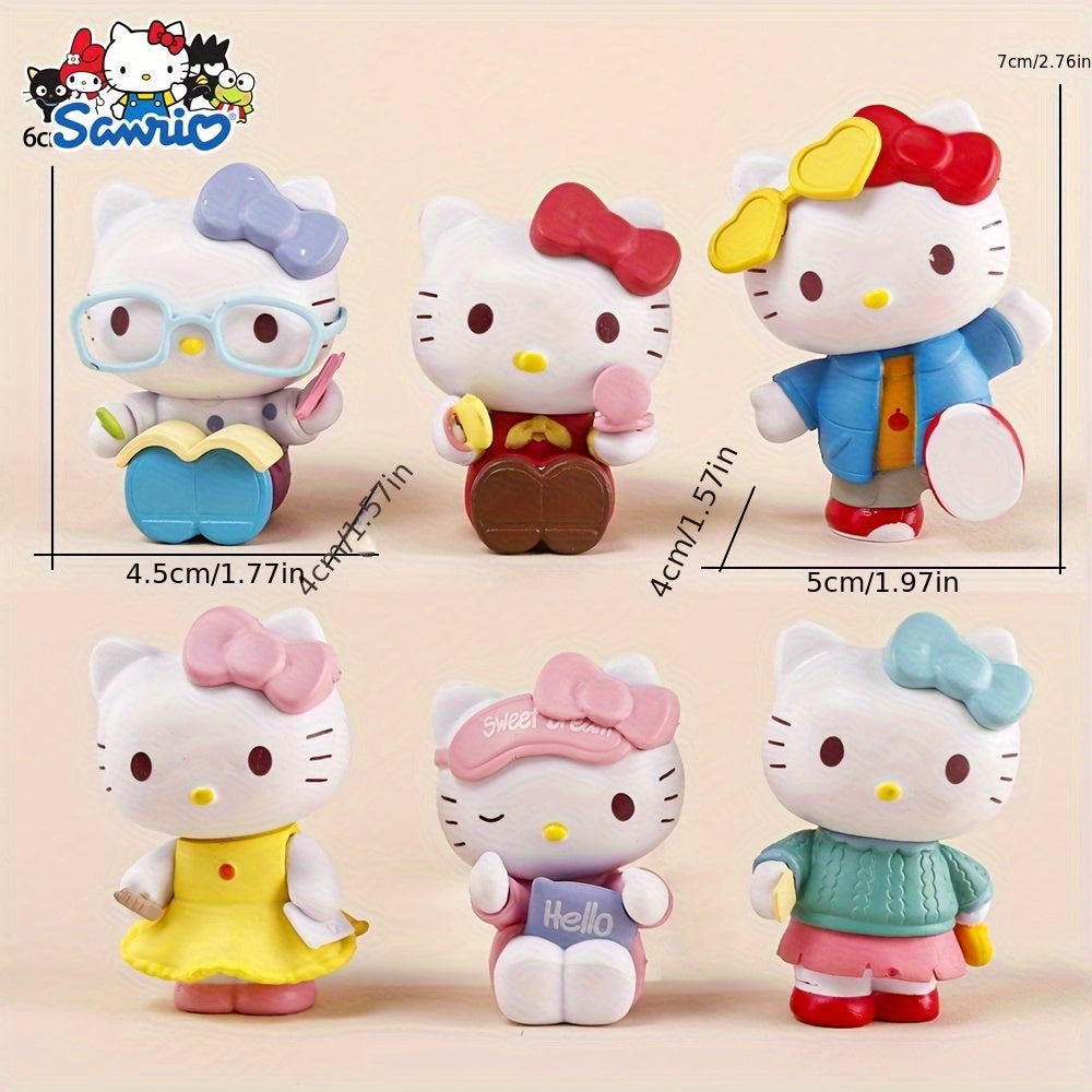 6pcs Sanrio Licensed, for Hello Kitty Collectible Figurine, 2 Inch Desktop Collectible, Perfect Gift For Family And Friends