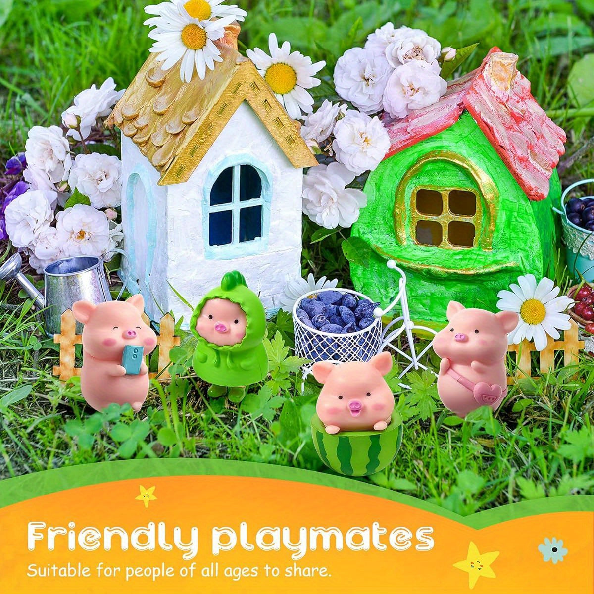 13pcs Miniature Figurines Pig Cake Toppers Mini Resin Pig Figurines Toys Cute Pink Piggy Garden Miniature Crafts for Birthday Party Decoration, Shower Piggie Theme Party Supplies
