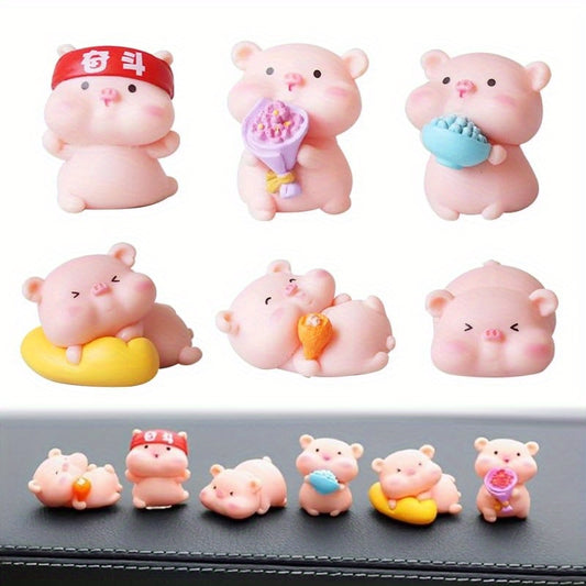 6 Pink Little Pigs Car Dashboard Decorations Car Center Console Ornaments Car Rearview Mirror Decorations Home Office Interior Decoration Dolls.