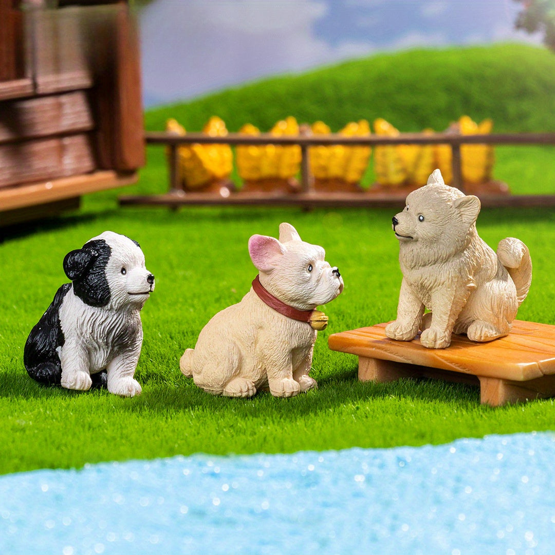 6pcs Miniature Dog Figurines - Chihuahua, Poodle, Samoyed, Pug & More, 6 Unique Breeds with Expressive Poses, Durable DIY Decor for Car Interiors, Home, Office, or Gift