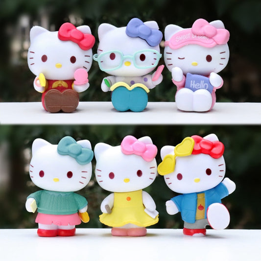 Sanrio for hello kitty Collectible Figurines - 6 Cute Cartoon Characters with Unique Outfits & Accessories, PVC Desk Ornaments, Mixed Colors, Collectible Blind Box Toys for Fans, Desk Decor, Playful Design, Durable Material