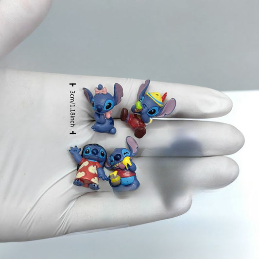 Disney Licensed, Over 50+ Scenes Suitable for Display, Cute Collectible 6pcs Set Stitch Aladdin Alien Blue Little Monster Figurine Model