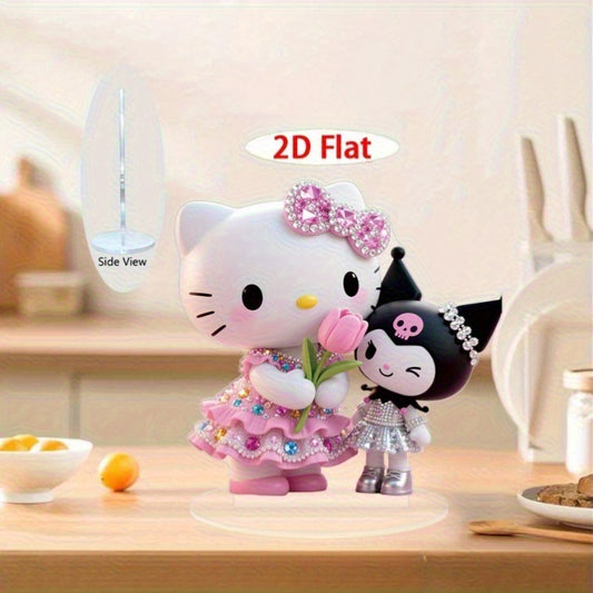 2D Flat, 2D Flat Acrylic Stand 1pc Sanrio for kuromi and Cute for hello kitty Model Figurine, Suitable for Valentine'S Day Party Decorations, Home Decoration, Desktop Display, Perfect Gift Living Room Party Art Decoration Sign with Base, Give to Friends