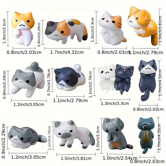 12pcs Miniature Cute Cat Figurines - Resin Fairy Cat Succulent Decor, Multi-Pose Adorable Micro Landscape Ornaments for Home, Office, Shelf, Tabletop Decoration (No Electricity Needed), Cat Themed Gifts