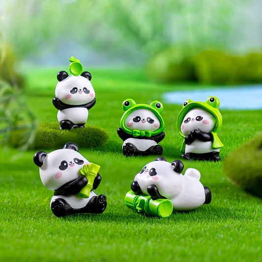 6pcs Micro Landscape Panda Decoration Set, Injection Molding Process, Used in Garden Landscaping, Desktop, Car Interior Decoration
