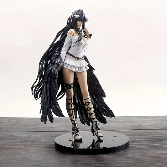 Exquisite Black PVC Anime Collectible Statue - Detailed Feathered Character with Horns, White Ruffled Top & Blue Shorts, Perfect Gift for Christmas, Halloween, Thanksgiving, Halloween Figurines