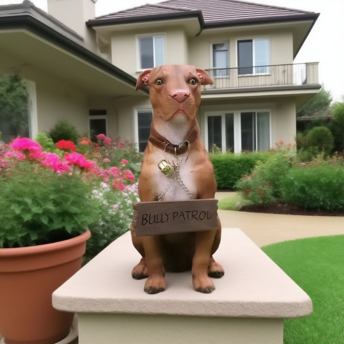 Lifelike American Pit Bull Pet Dog Statue with Jingle Collar and Sign – 13" H, Realistic Dog Figurine, Handcrafted Resin Sculpture, Detailed Pet Decor, Cute Home Accent, Dog Lover Gift, Perfect for Living Room, Office Desk, Shelf Display, Bedroom, Dog St