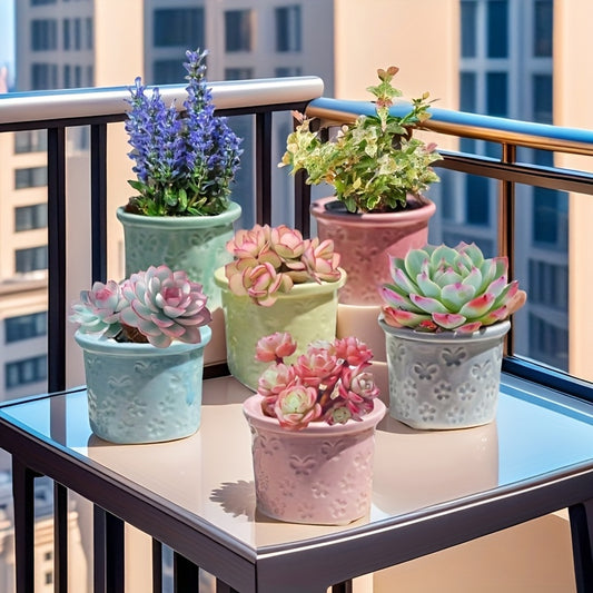 New 6pcs set of mini thumb pots, balcony, windowsill, desktop decoration, spring, summer plant container, with drainage holes, breathable and durable, suitable for succulents, small potted plants, exquisite desktop decoration