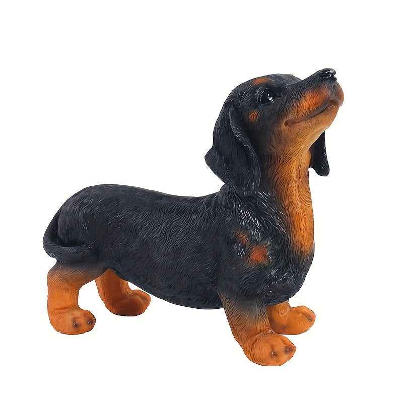 Charming Dachshund Resin Sculpture - Elegant Black & Tan Dog with Golden Eyes, Ideal for Home Decor, Window Displays, Bookshelves, and Gifts, Indoor/Outdoor Use, Perfect for Thanksgiving, St. Patrick'S Day, Father'S Day, Graduation, 4th of July, Gift Ite