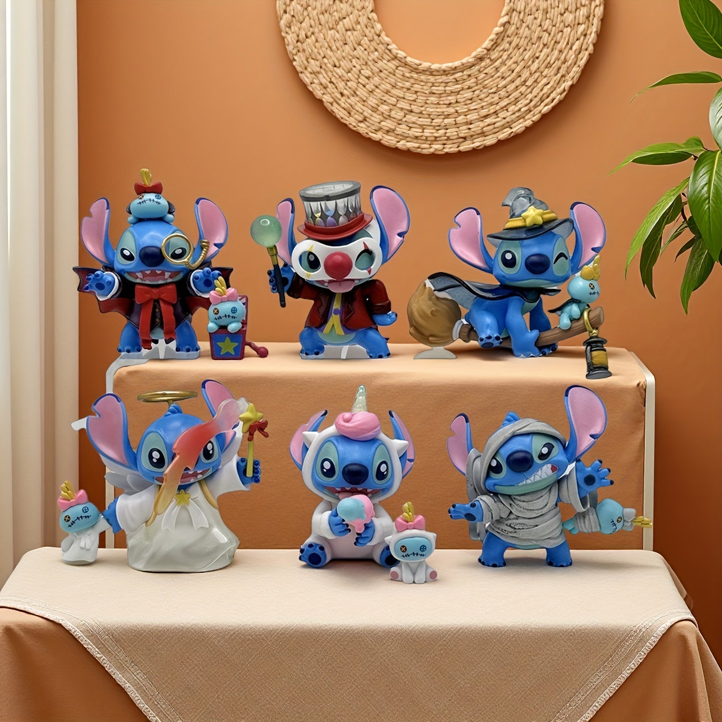 6pcs Disney Stitch Wizard Theme Statue Set, Funny Stitch Living Room Bedroom Decor