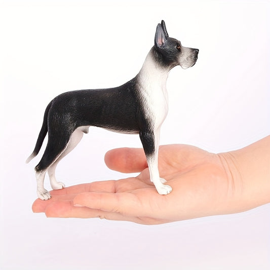 1pc Realistic PVC Great Dane Dog Statue - Lifelike Indoor/Outdoor Decor with Black & White Accents, Durable Plastic Animal Model for Home, Office, Photo Props - No Electricity Needed, Indoor Decor | Tabletop Ornament | PVC Construction, Statues for Home