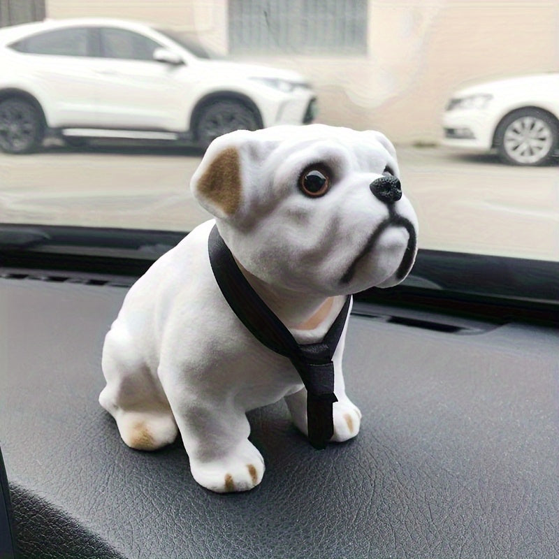 A Shaking Head Gentleman Bulldog Car Ornament, Suitable for Dashboard Decoration And Desktop Decor.
