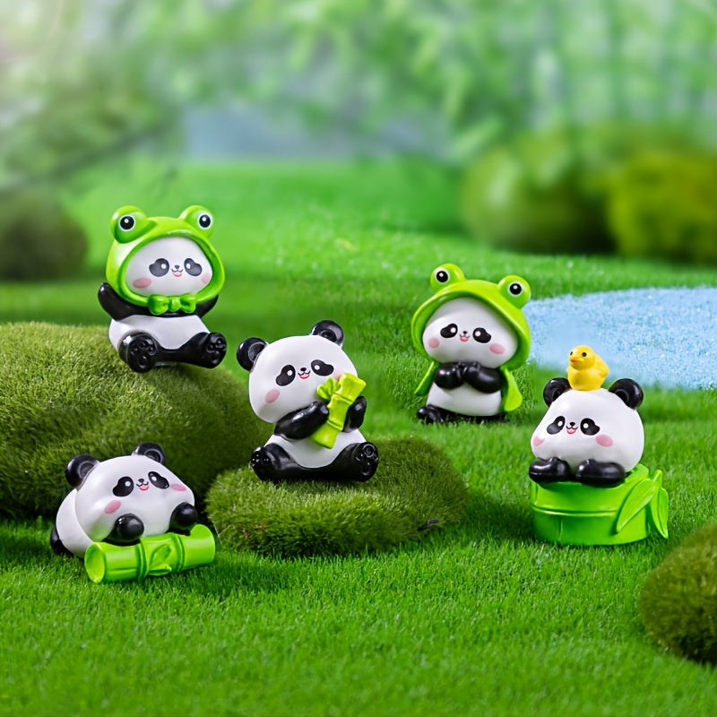 6pcs Micro Landscape Panda Decoration Set, Injection Molding Process, Used in Garden Landscaping, Desktop, Car Interior Decoration