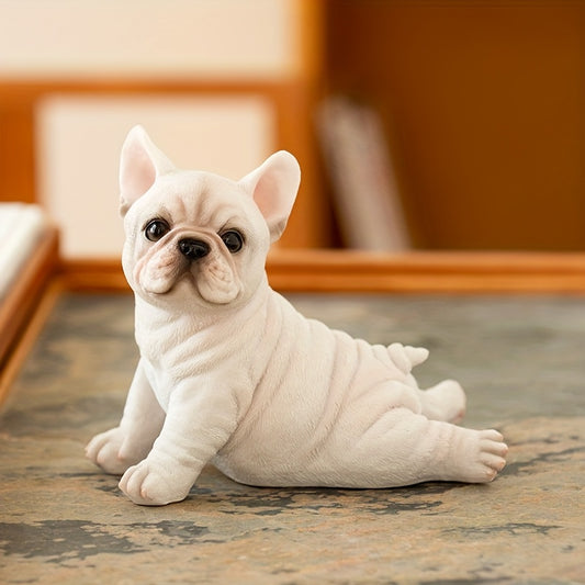 1pc Hand-Painted French Bulldog Resin Statue - Lying Pose, Realistic White Dog Sculpture for Home Office Desk Decor, Unique Gift for Pet Lovers, Indoor/Outdoor Use, No Electricity Needed, Dog Decor
