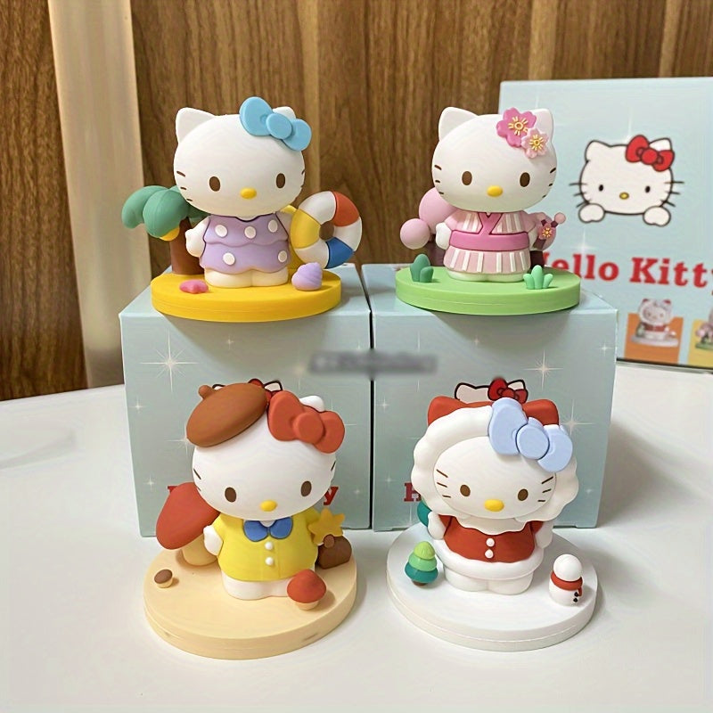 1pc Sanrio for hello kitty Anime Figurine - PVC Collectible Blind Box with 4 Outfits, Glam Style Desktop Ornament for Home Office, Bedroom, Living Room Decor, Cute Room Decor, Playful Design, Durable Collectible, Anime Fans