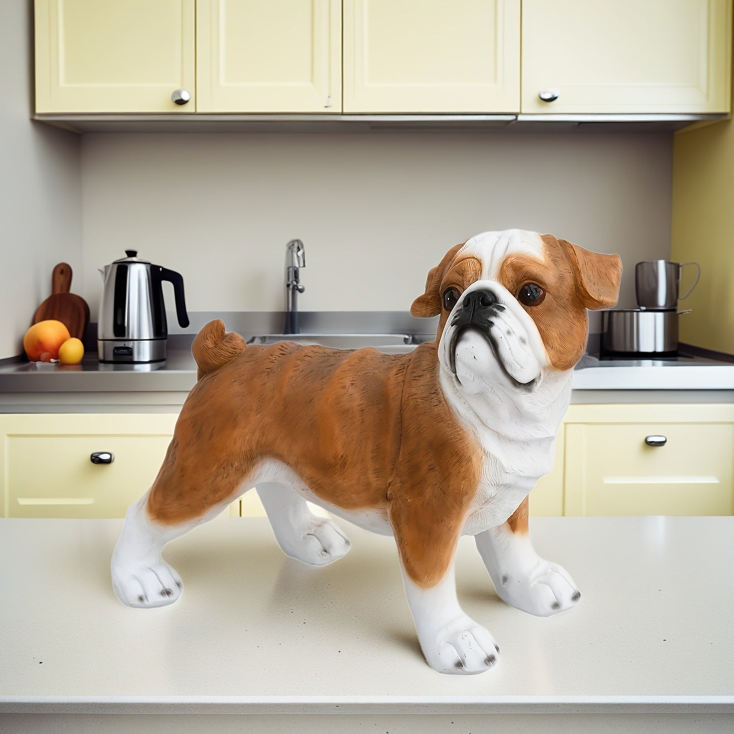 1pc Animal Sculpture, Simulated American Bulldog Statue, Office, Courtyard, Garden Decoration - Resin Sculpture, Cute Ornament, Home Living Room Bar Cafe Decor Ornament, Room Decor Tabletop Display Ornament