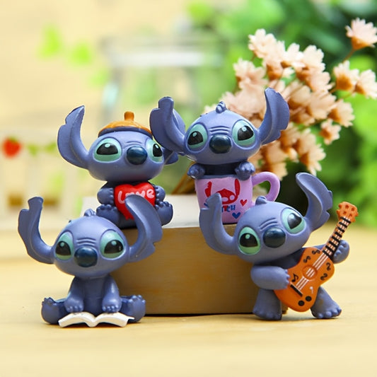 4pcs Disney Stitch Cartoon Fairy Tale Statue Set - Handmade Model, Very Suitable for Birthday Party, Car Decoration, Home Office Display and Holiday Gifts Christmas, Halloween, Thanksgiving, Easter