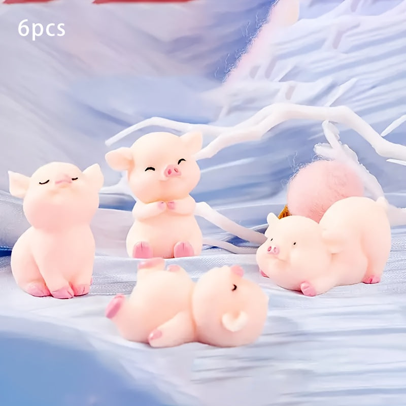 6pcs Cute Pink Pig Resin Figurines with White Shorts - Healing & Cuddly Decor for Home, Car, Desk, Pet House - New Year, Valentine'S Day Gift, DIY Home Decor, Pigs Home Decor, Desk Ornaments, Playful Design, Textured Surface