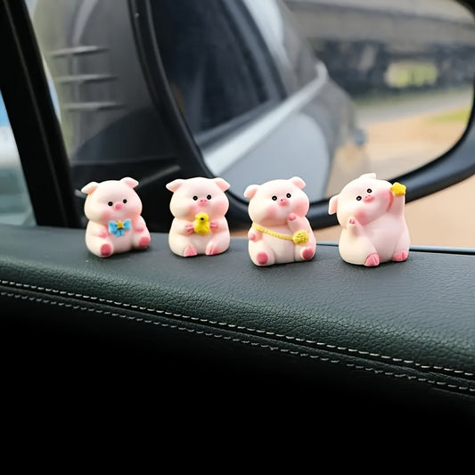 6pcs Cute Piglet Dashboard Decorations, Resin Craft Mini Pig Car Decorations, Charming Car Interior Figurines, Suitable for Center Console, Home Office Desktop And Fairy Garden Decor Accessories