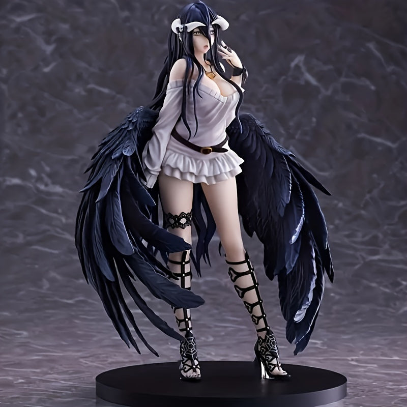 Exquisite Black PVC Anime Collectible Statue - Detailed Feathered Character with Horns, White Ruffled Top & Blue Shorts, Perfect Gift for Christmas, Halloween, Thanksgiving, Halloween Figurines