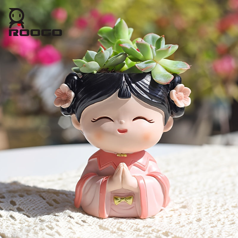 Roogo Art Deco Style Bonsai Planter Pots - Resin Miniature Figurine Planters with Drainage Hole - Multicomponent Irregular Lacquered Tabletop Decorative Pots for Indoor Use - Multiple Patterns