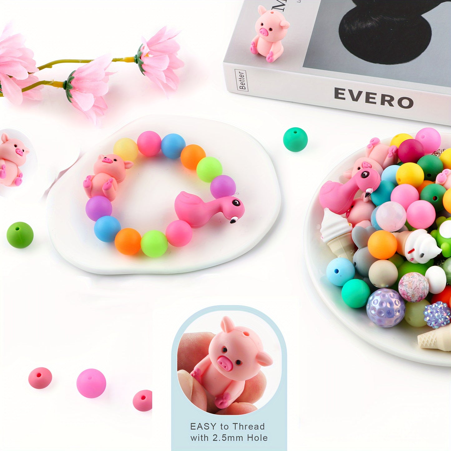 15 Cute 3D Pig Silicone Beads, Suitable for DIY Handicrafts, Keychains, Pens, and Jewelry Making