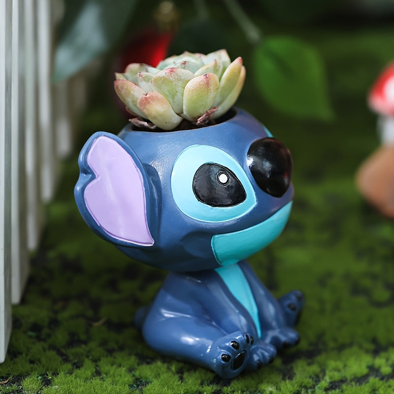 Disney Stitch Resin Succulent Planter - Whimsical Character Design, Lightweight Indoor/Outdoor Decor for Birthdays, Christmas, Mother’s Day Gifts (Blue, Circular Shape), Outdoor Garden Pots | Casual Home Accent | Durable Garden Decor