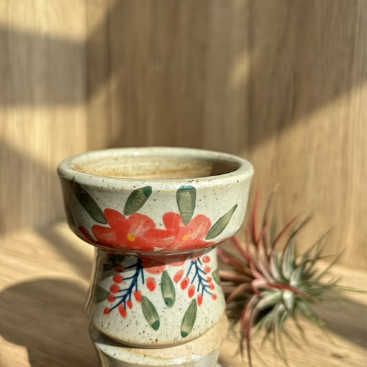 1pc Handmade Ceramic Succulent Planter with Vibrant Orange Flowers & Green Leaves - Indoor/Outdoor Use, Drainage Hole, Polished Finish, Ideal for Indoor Plants, Indoor Plant Pot | Vibrant Ceramic Pot | Durable Ceramic