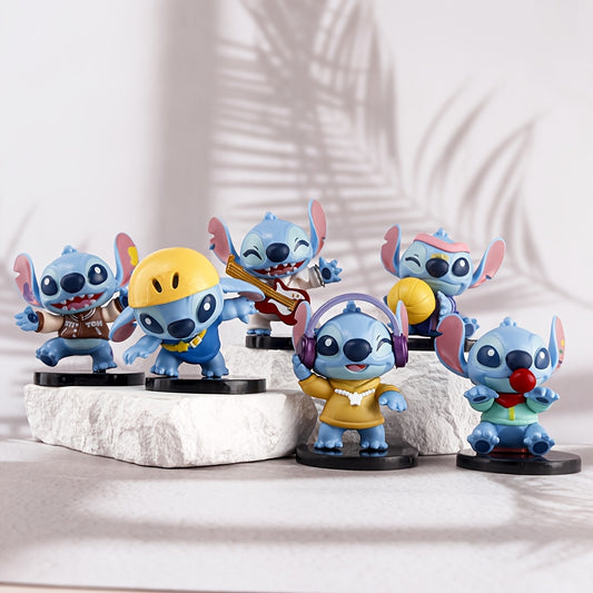 6pcs Disney licensed Stitch Music Party figures, cute figures made of PVC