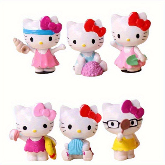 6pcs Hello Kitty Figurine Ornaments - 3 Unique Poses with Mixed Colors, Cute Anime Car & Desktop Decor, High-Quality Collectible Gift for Fans, Hello Kitty Decor, Whimsical Decoration, Whimsical Designs, Detailed Craftsmanship