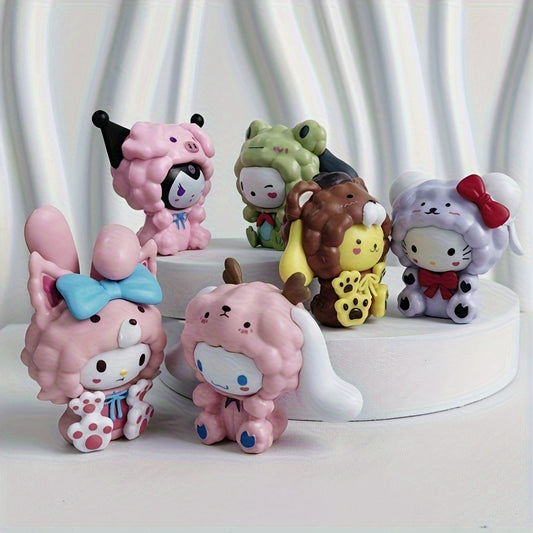 Cute Sanrio Sheep Dress-Up Surprise Box, Random 6pcs Set.Suitable for desktop, home or office decoration, beautifully designed and charming, ideal choice for party birthday gifts or holiday presents, includes Hello Kitty and her friends