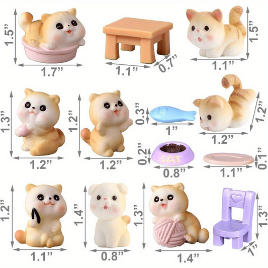 13pcs Miniature Cat Figurines Set - Charming PVC Kittens for Car Dashboards, Cake Toppers, Desk Displays & DIY Crafts - Durable, Waterproof & Rust-Proof Small Animal Statues for Home & Office Decor, Cat Accessories